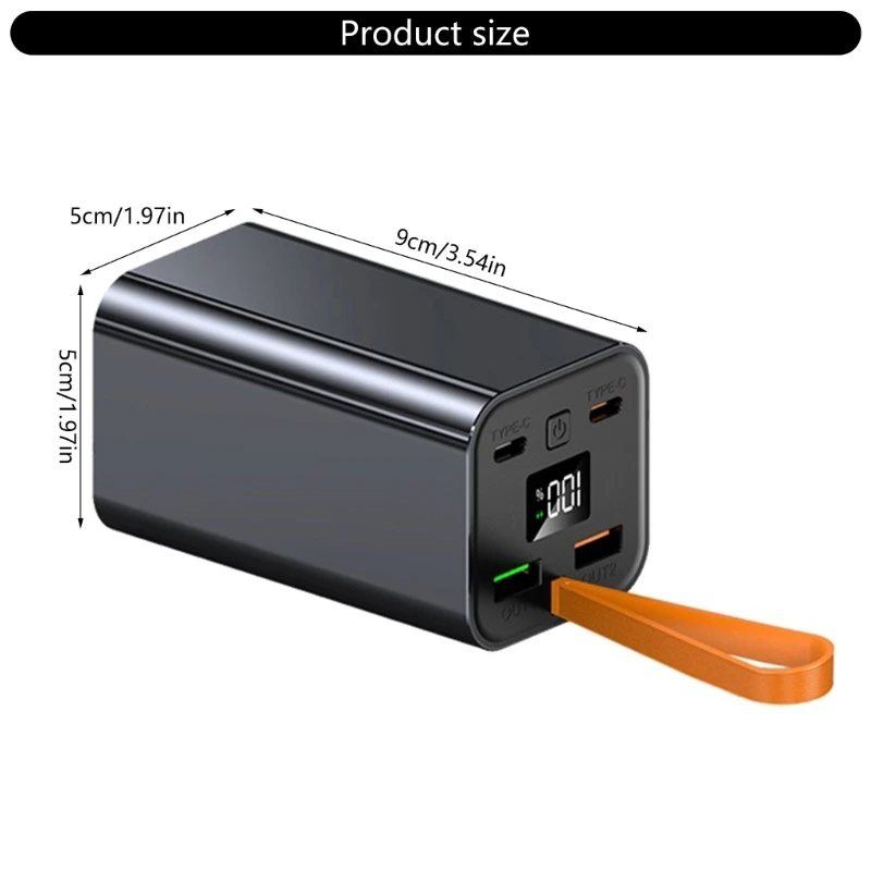 100W vermogen Draagbare lasoplaadbehuizing Type C PowerBank-behuizing Mobiele nood-PowerBank-behuizing Geen batterij