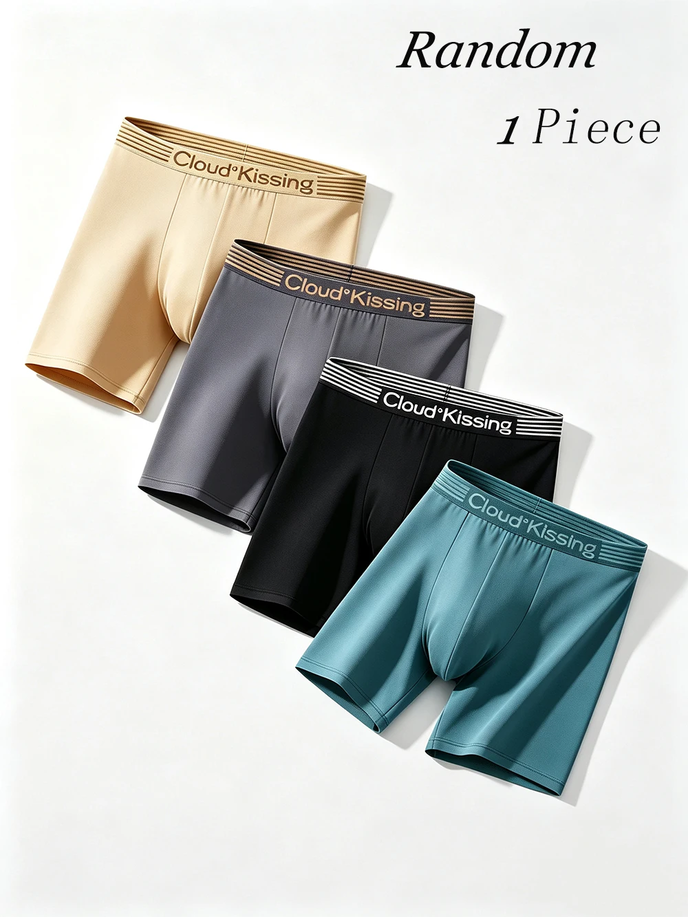 1Pc Random Men's Premium Boxer Briefs Cloud Kissing Letter Waistband Ultra-Soft Breathable Stretch Cool Summer Daily Trunks