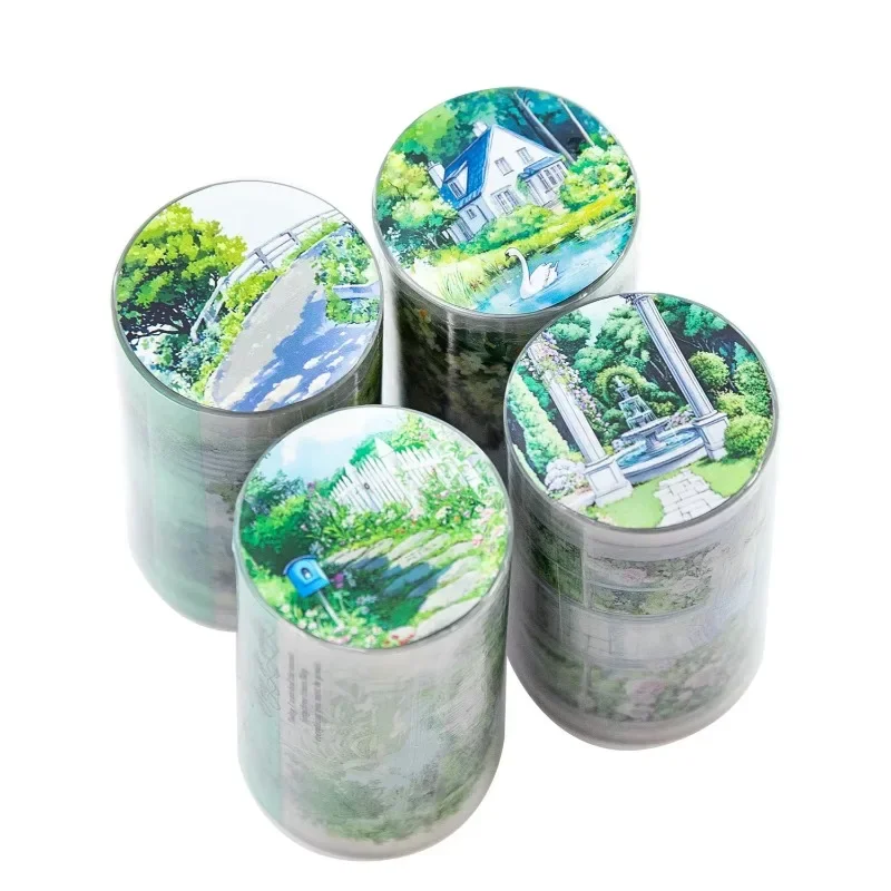 1 لفة PET الأخضر الزخرفية المعاد تدويرها ملصقات اللون المناظر الطبيعية المواد الكتابة المواد اللاصقة سجل القصاصات 70 مللي متر * 2 متر الشريط الموسمي