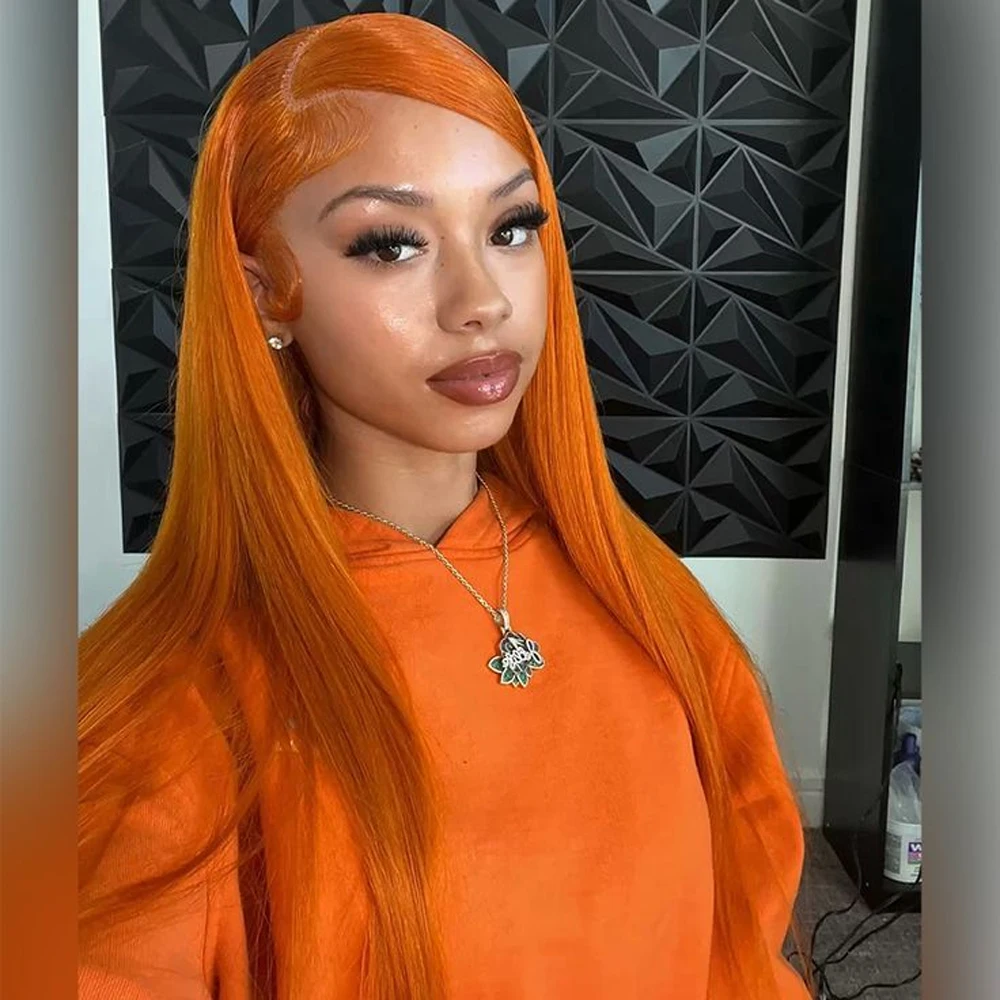 

Ginger Straight Wig Human Hair #350 Ginger Orange Lace Front Wigs Human Hair 13x6 HD Transparent Pre Plucked Wig 250% Density