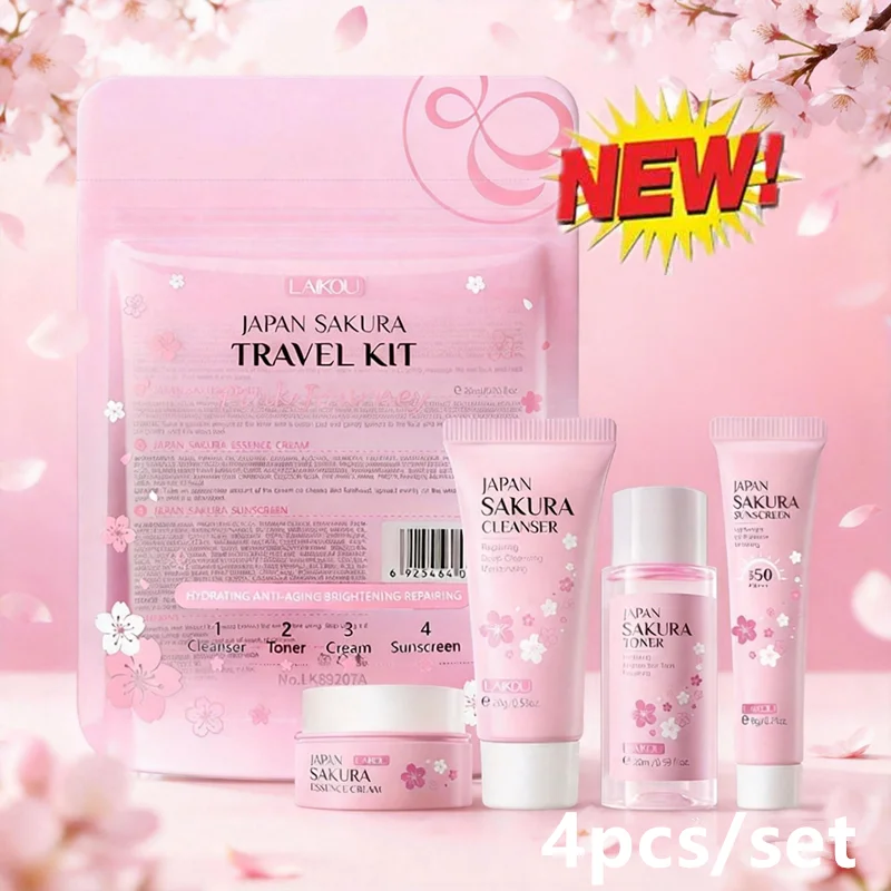 

НОВЫЙ японский дорожный набор для ухода за лицом с цветком вишни, 4 предмета, увлажняющий и питательный