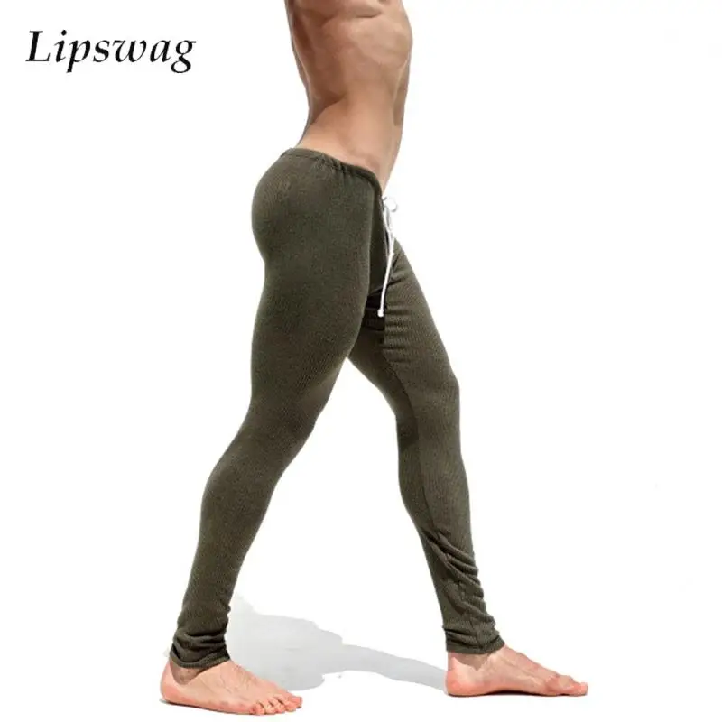 Autumn Winter Pajamas Mens Sexy Leggings Stretch Slim Fit Solid Color Men Pants Nightwear Breathable Soft Skinny Pants Legging