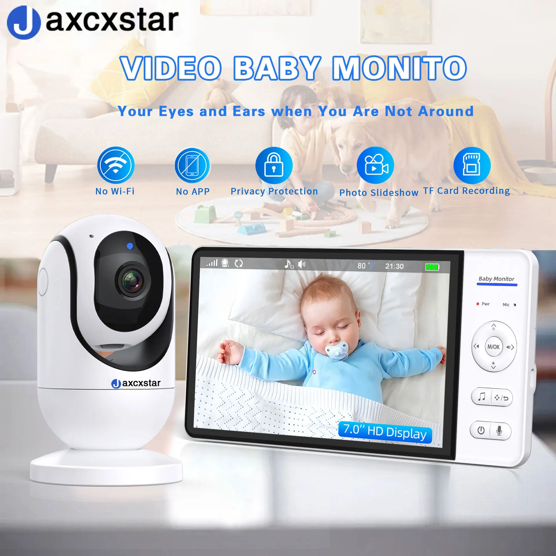 

5-inch Baby Monitor with 5000mAh Battery Baby Video Guard Smart Home Security PTZ Camera Video Monitoring Temperature Lullaby