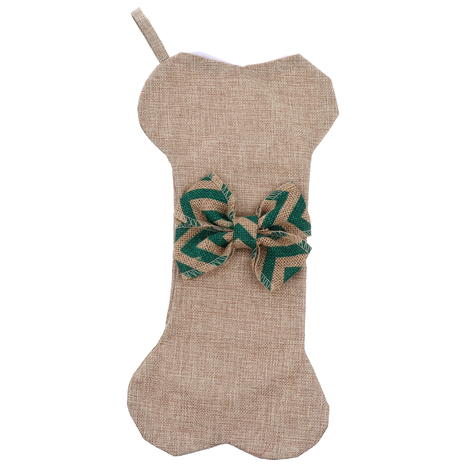 

Hanging Large Christmas Stocking Decoration Bone Shape Bow Jute Soft Festive Home Fireplace Tree Ornament Burlap Xmas