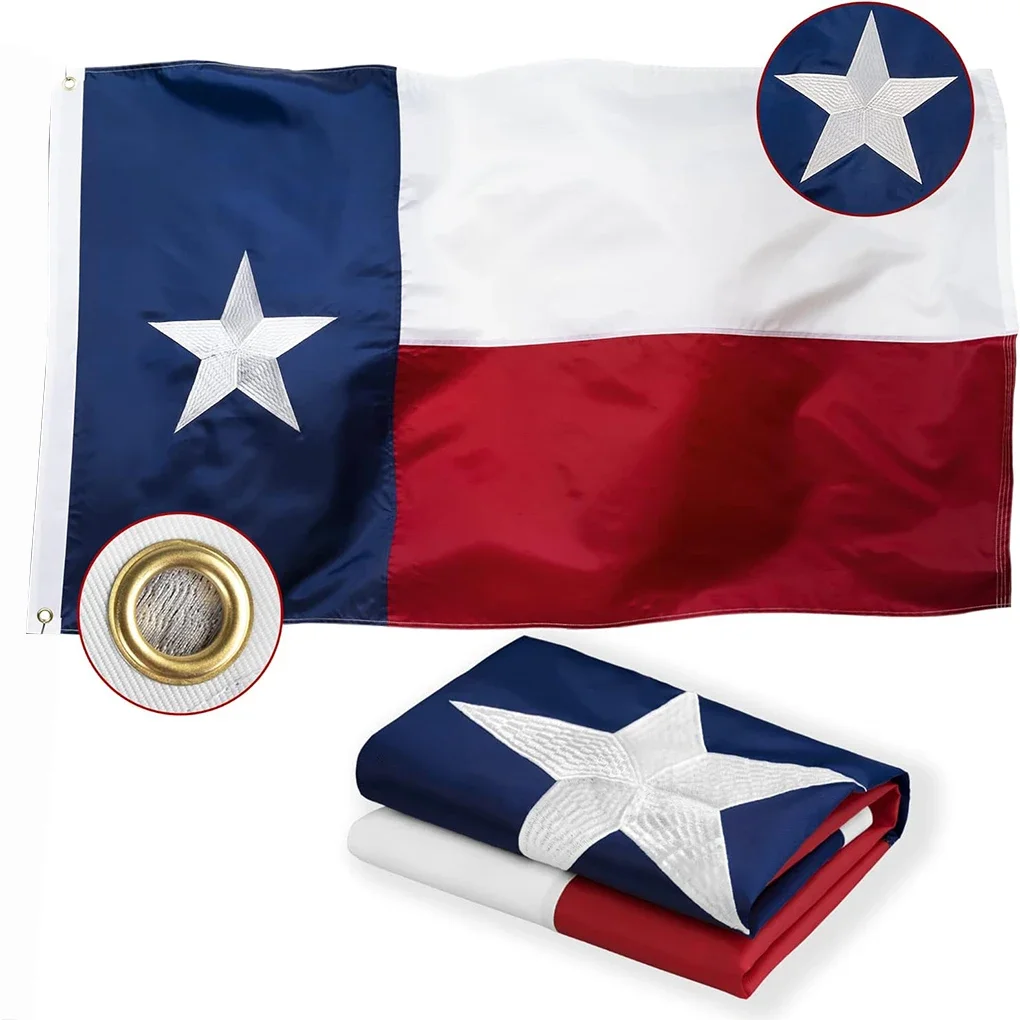 3x5FtsHeavy Duty Texas State Flags for Outside Nylon with Luxury Embroidered Stars Sewn Stripes Brass Grommets