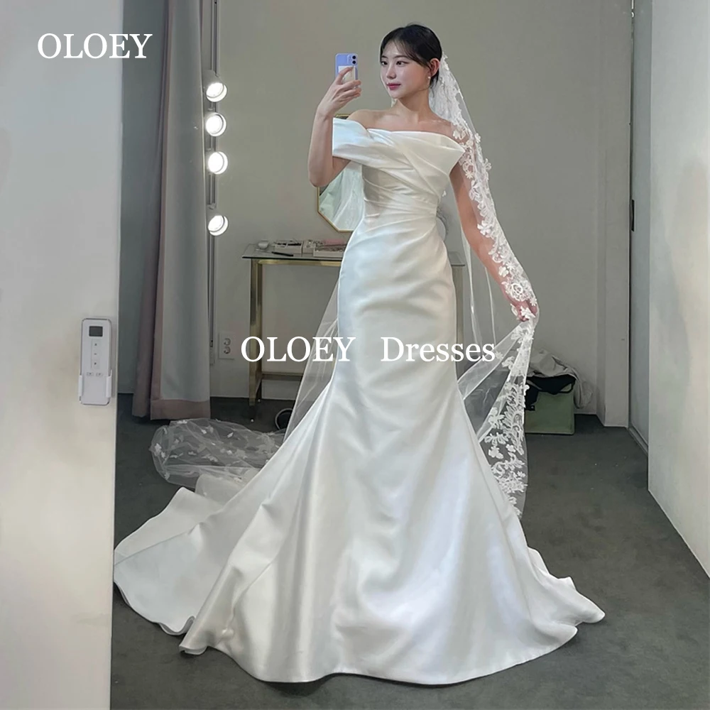 

OLOEY Elegant Pleats Mermaid Wedding Dresses Korea Photoshoot One Shoulder Floor Length Bride Gowns Customized Vestidos De Novia