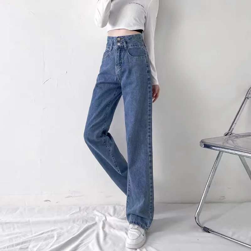 Women's Pants Vintage Clothes Blue Jeans Woman Denim Straight Leg Jeans Woman High Waist Female Clothing Streetwear