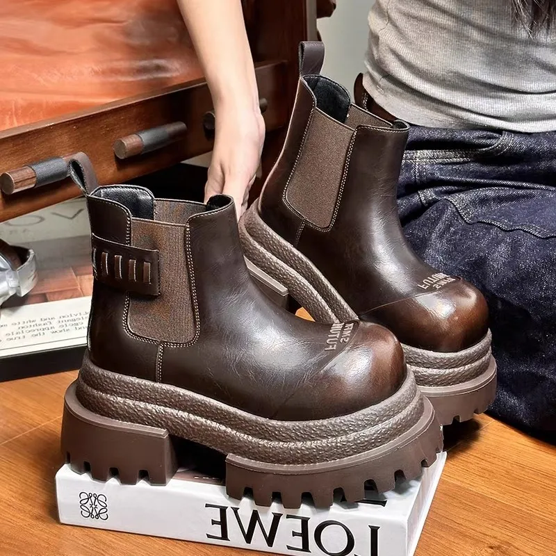 Chunky platform women's English-style high-heeled chimney boots Chelsea short boots Japanese style