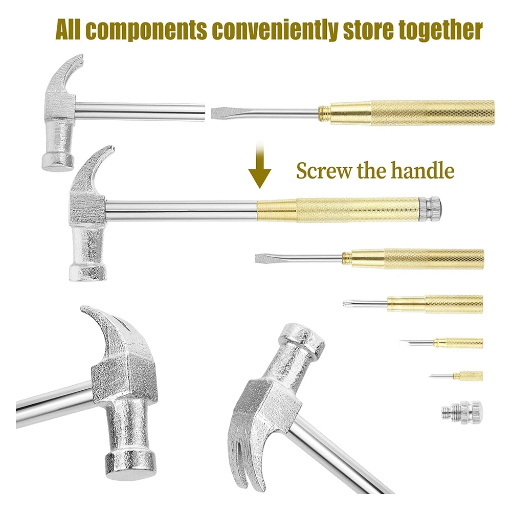 Мини-молоток 6 в 1, маленький молоток, латунный молоток, отвертка с отверткой, молотки, ручные инструменты, молоток для подвешивания картин