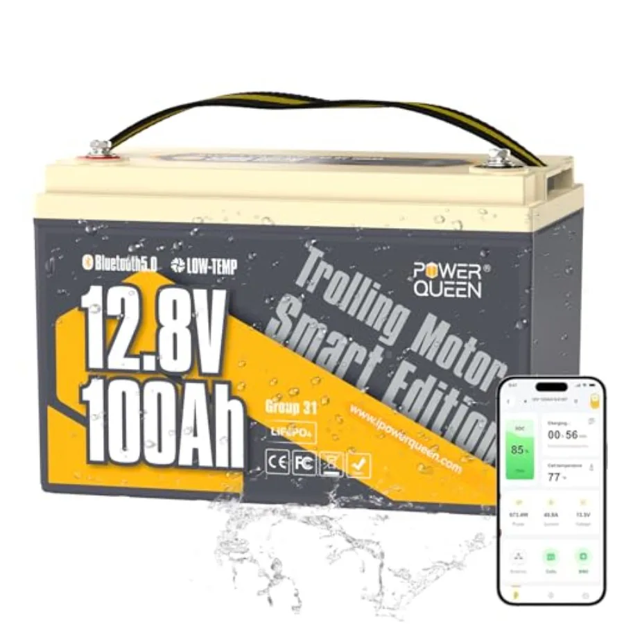 

LiFePO4 Battery 12V 100Ah Bluetooth Group31 Deep Cycle Battery Max Output Power 1280W 100A BMS with Low-Temp Cut-off Protection