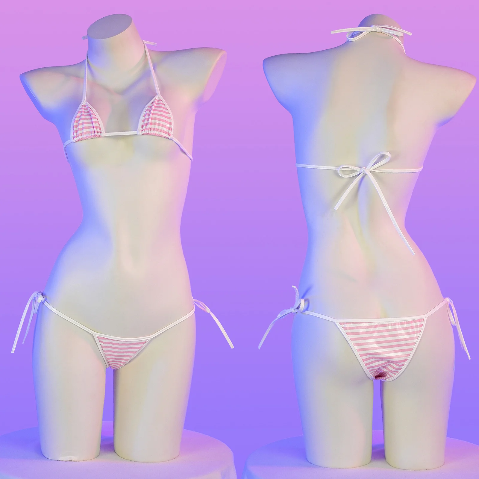 여성용 특허 가죽 비키니 세트 수영복 시시 수영 비치웨어 홀터넥 브라 탑 (T 백 팬티 포함) 레이스 업 란제리 브라 세트