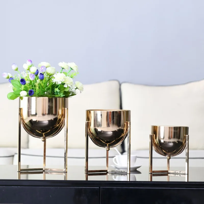 Gold Plated Hydroponic Vase Metal Tall Flower Arrangement Container Table Top Fruit Candy Storage Jar Dining Table Flower Vase