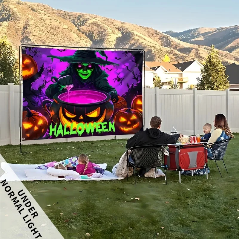 VIKAMA Spooky Witch Halloween Wall Hanging, Creepy Pumpkin Spider Bat Pattern Tapestry, Lightweight Holiday Decor Backdrop