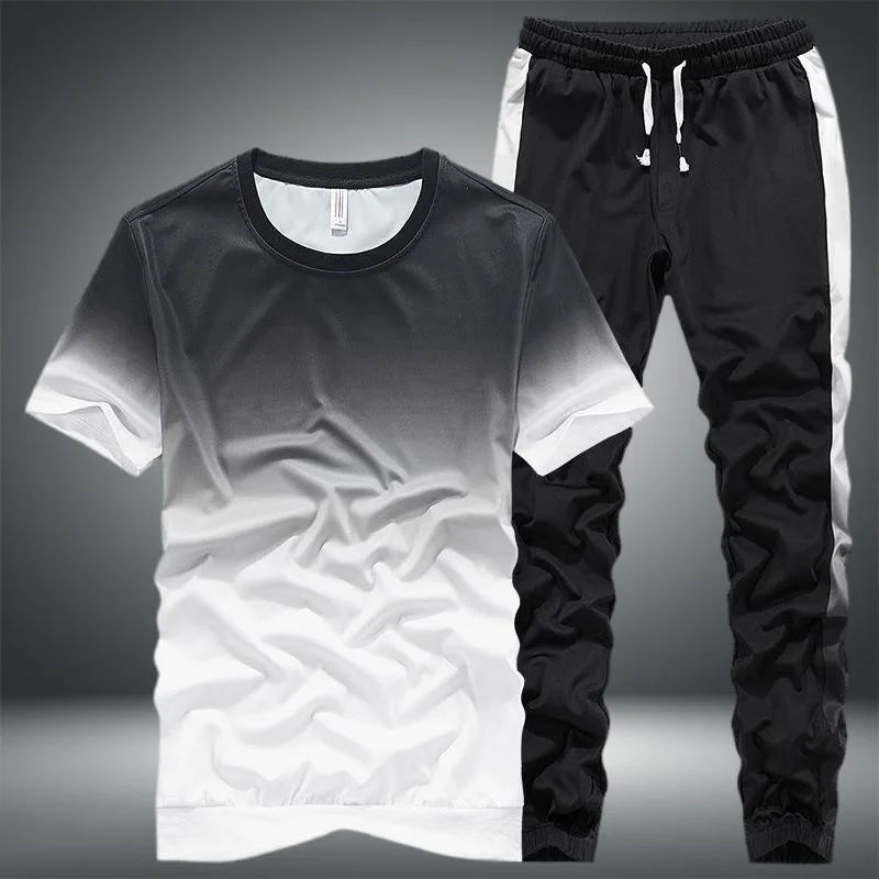 2024 Summer New Fashion Short Sleeve T-shirt Sports Suit Men's Casual Relaxed Comfortable Breathable High Quality Two-Piece Set