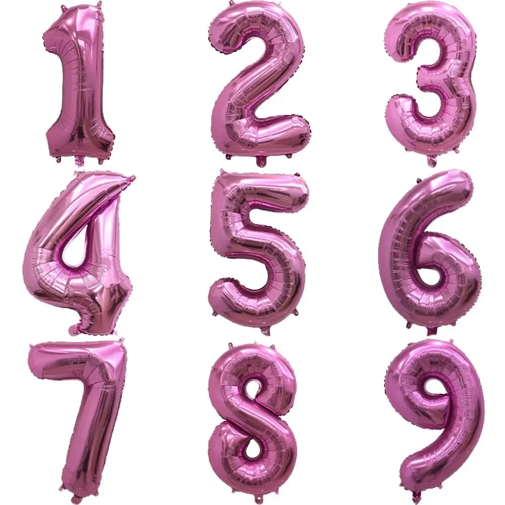 32inch Number Balloons Children Party Supplies 0 1 2 3 4 5 6 7 8 9 Years Old Aluminum Film Balloon Pink Inflatable Gifts