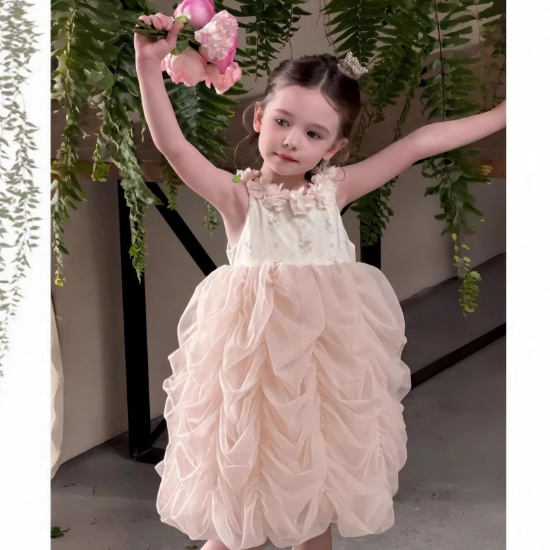 

Girls' Super Fairy Strap Dress, Flower Collar Bud Dress for Girls, Stylish Dress for Children's Birthday Party Photoshoot