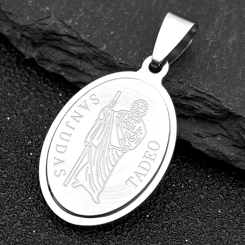 3PC Catholic Saint Judas Tadeo Pendants for Women Men Stainless Steel Gold Color Holy Medal Jewelry Making DlY Necklace