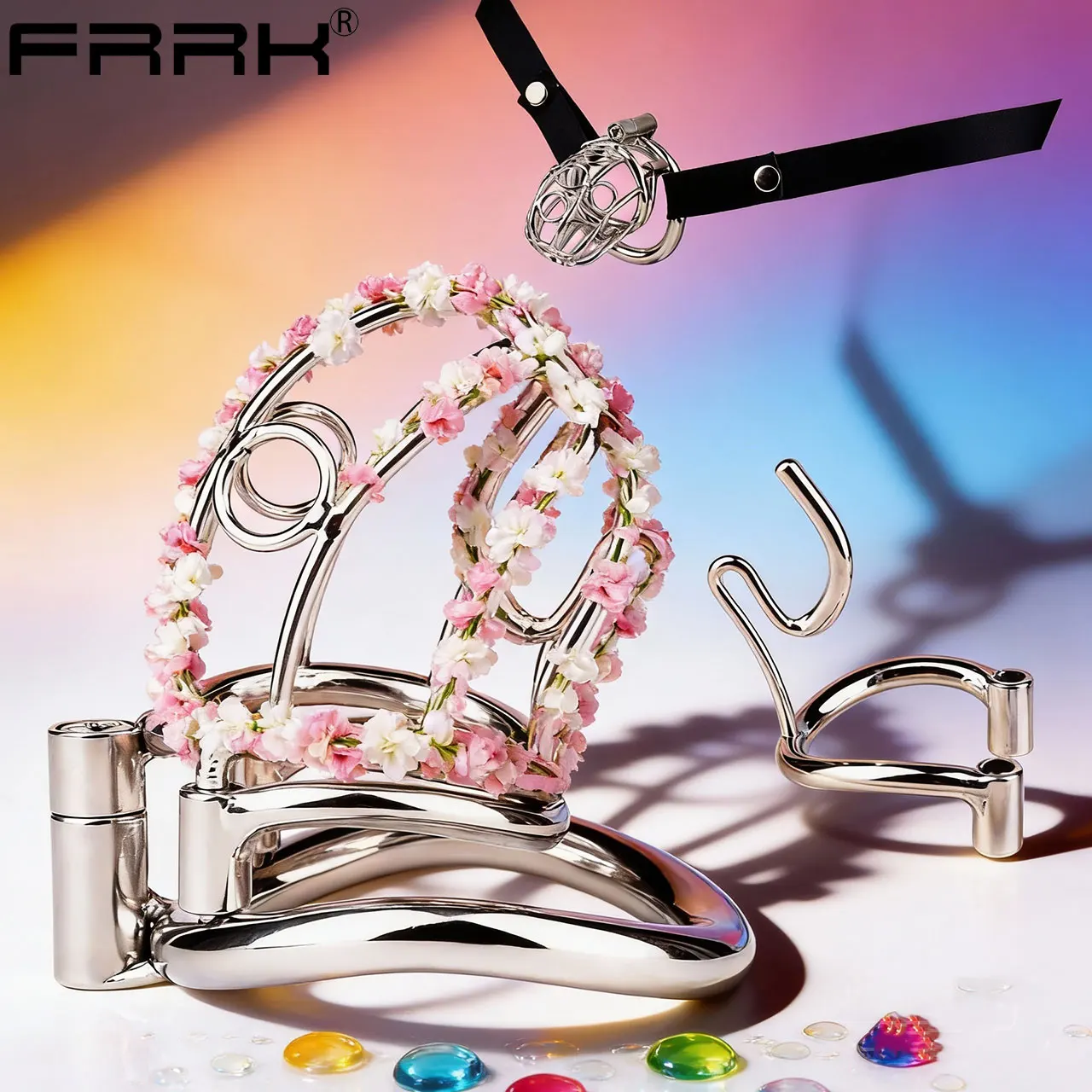 FRRK الفولاذ المقاوم للصدأ العفة قفص انفصال PA قفل القضيب ثقب جهاز BDSM بديل الكبار المثيرة لعب للرجال