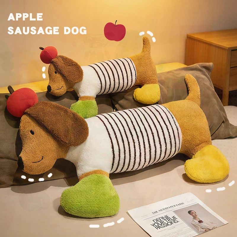 Cartoon Apple Dachshund Dog Plush Toy Soft Stuffed Animal Pillow for Kids Birthday Xmas Gift Long Cuddly Leg Pillow for Girls