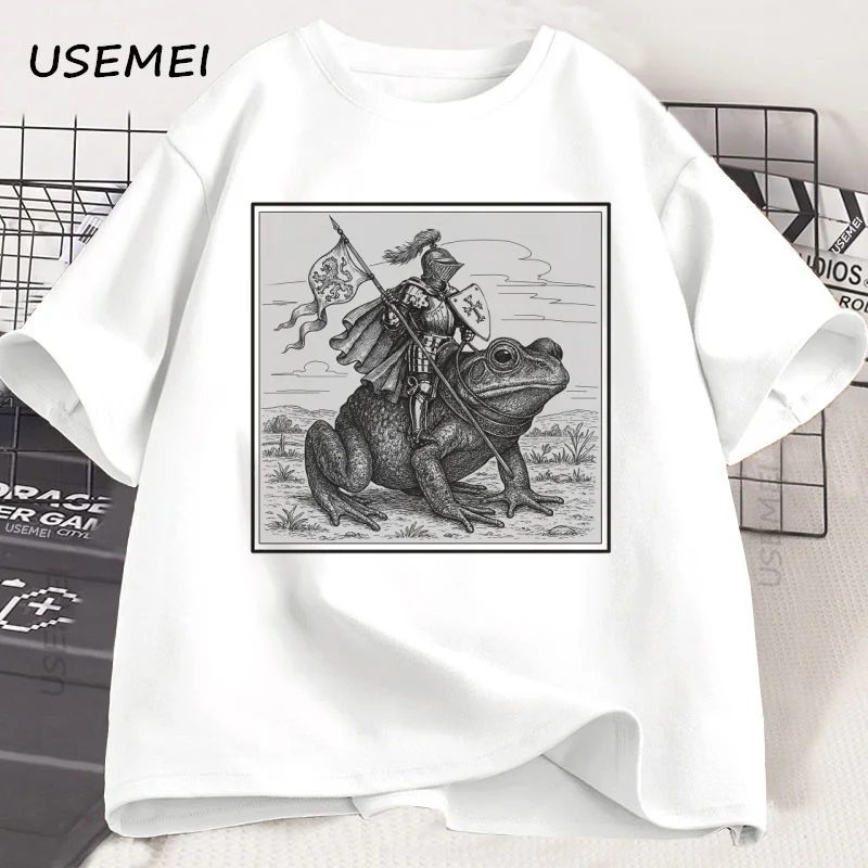 Vintage Medieval Knight T Shirt Funny Frog Knight Rider Tshirt Fashion Cotton Crew Neck Short-sleeved Top Men Women Clothes