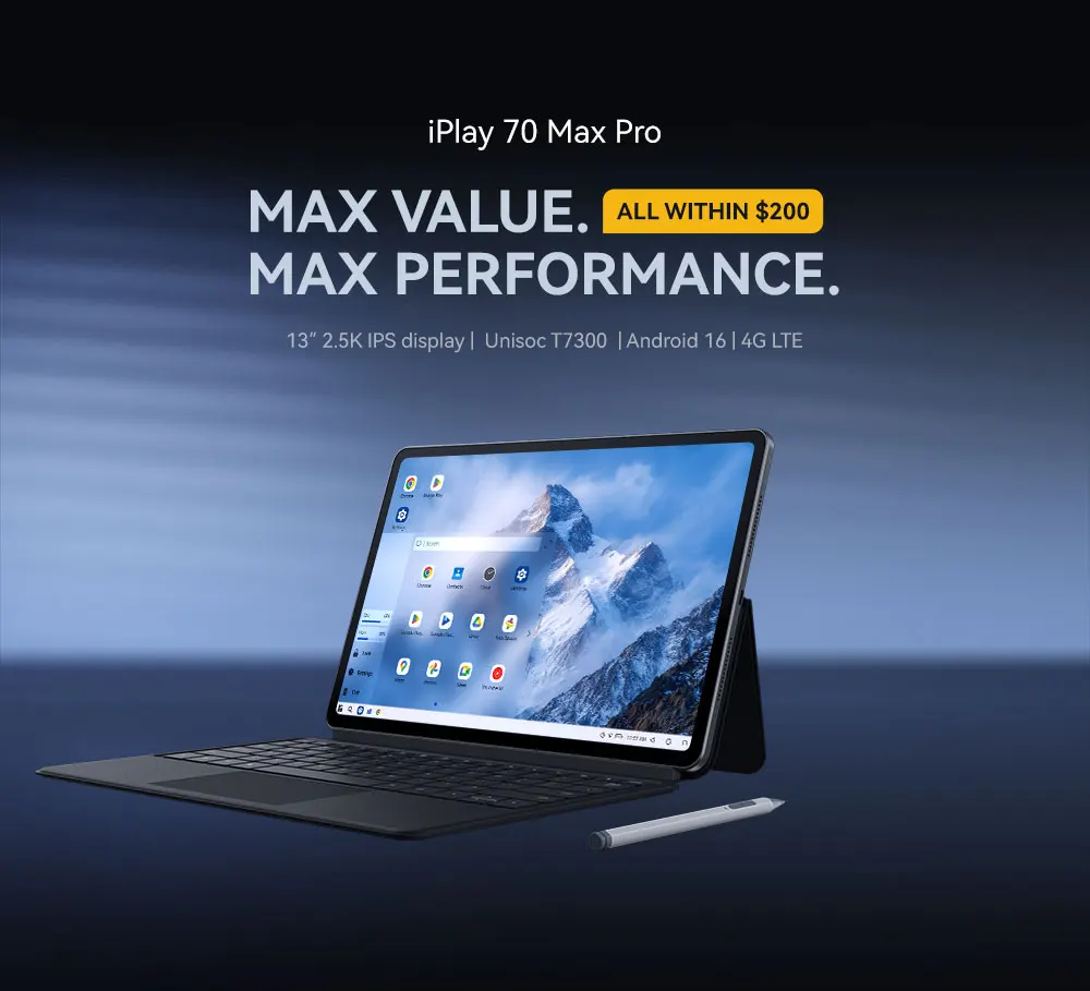 ALLDOCUBE iPlay 70 Max Pro Tablet 13'' 2.5K Dsiplay Unisoc T7300 16GB RAM 128GB ROM Android 16 10000mAh 4G LTE Tablet