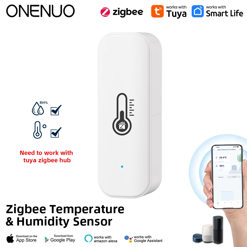 ONENUO Tuya Zigbee Smart Temperature And Humidity Sensor APP Remote Monitor For Smart Home Var SmartLife Work With Alexa Google