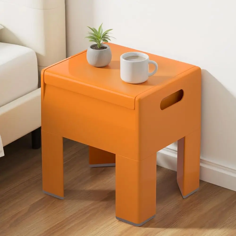 

Versatile Plastic Bedside Table with Storage, Easy Assembly for Bedrooms, Dorms, Small Spaces (14.2 D x 11.8 W x 15.78 H, Orange
