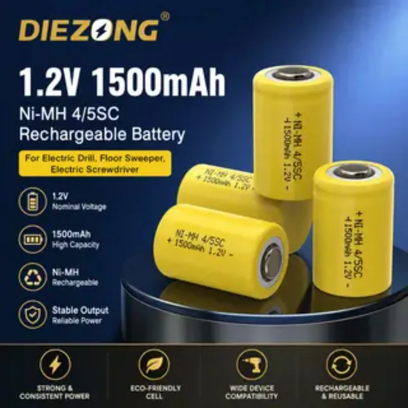 New 1.2V 1500mAh Ni-Mh 4/5SC 4/5 SC Battery for Electric drill, floor sweeper, electric screwdriver Flat Single Batteries