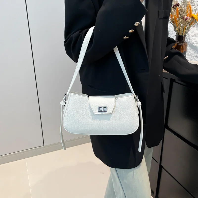 

Модная ретро простая сумка для пожилых людей с диагональным крестом и личи, сумка на плечо подмышками, повседневная универсальная маленькая квадратная сумка для поездок на работу