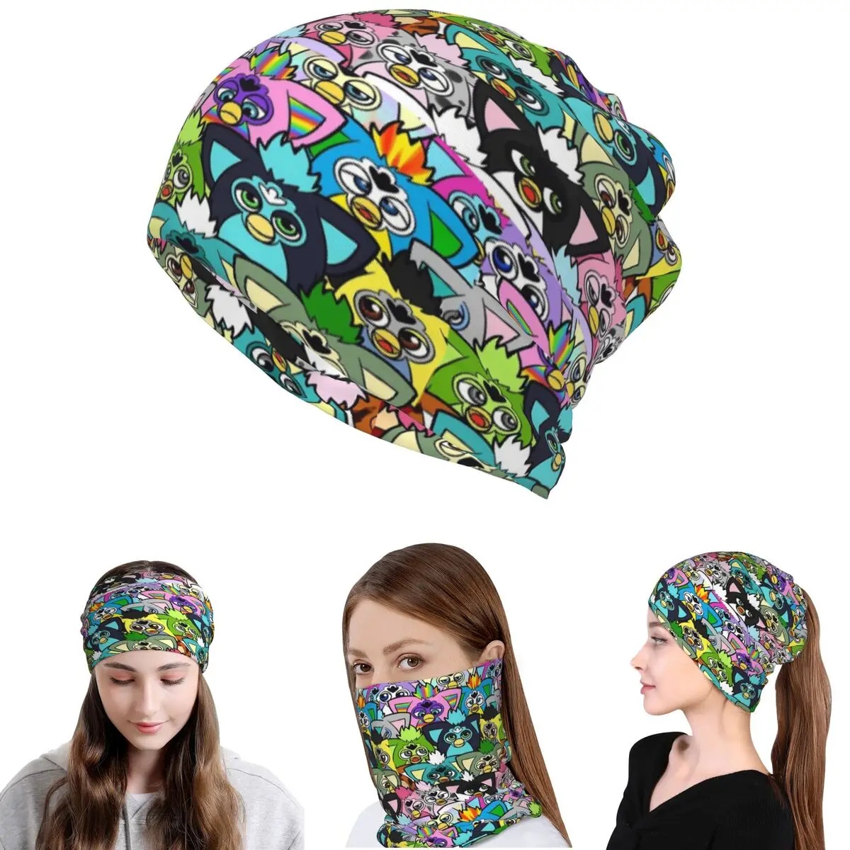 

Nightmare Furby Cartoon Robot Toys Bandana Neck Cover Wrap Mask Scarf Warm Headband Beanies Hat Unisex Adult Winter