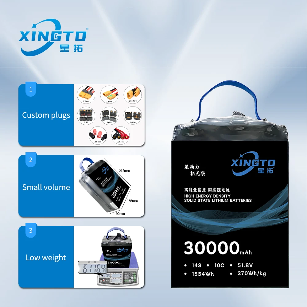 XINGTO 14S 30000mAh 30Ah 51.8V New Solid State Long Cycle Life Smart Lipo Battery  For large Industrial