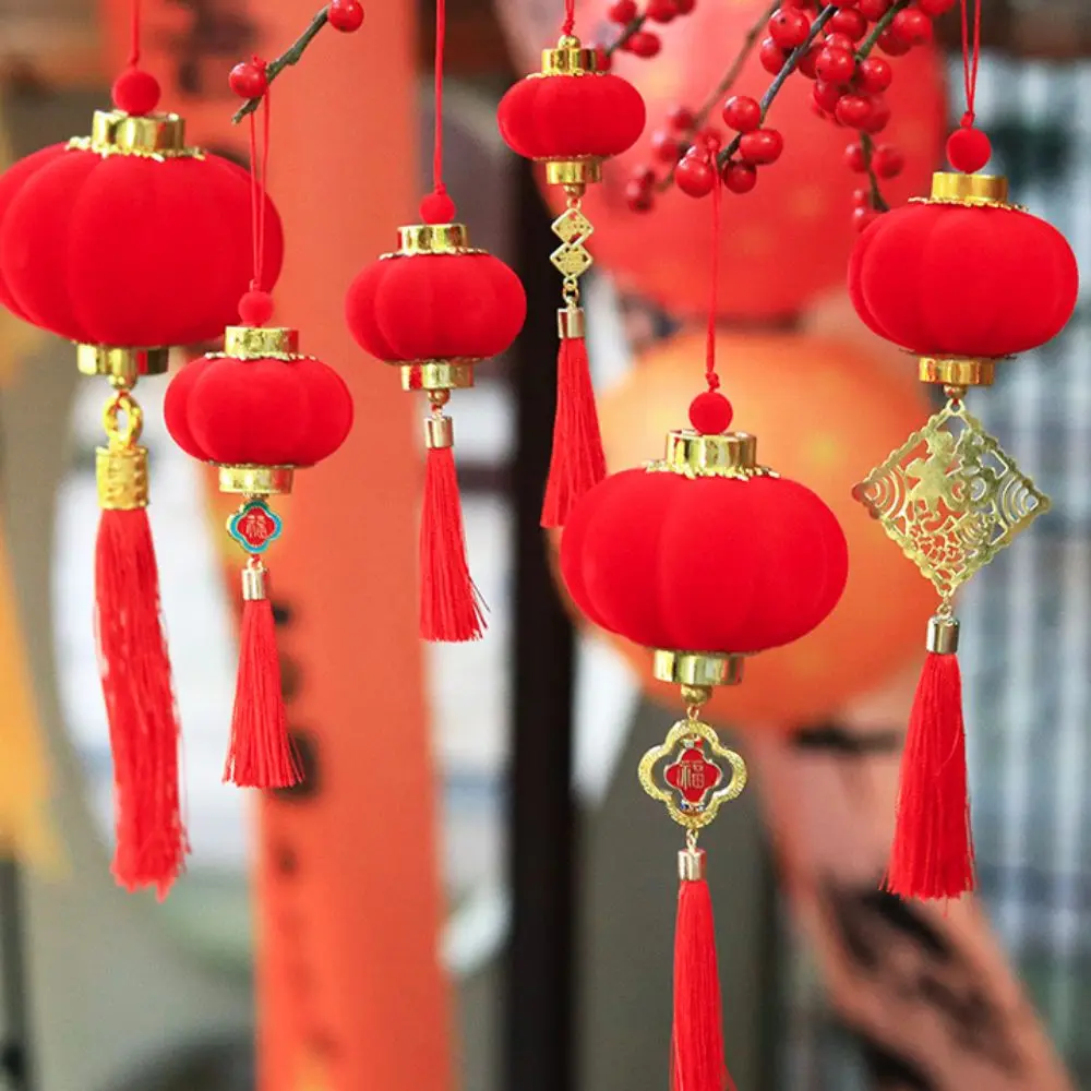 

Party Supplies Flocked Spring Festival Lantern Pendant Red Small Bonsai Pendant Blessing with Tassel Car Hanging Ornament Office