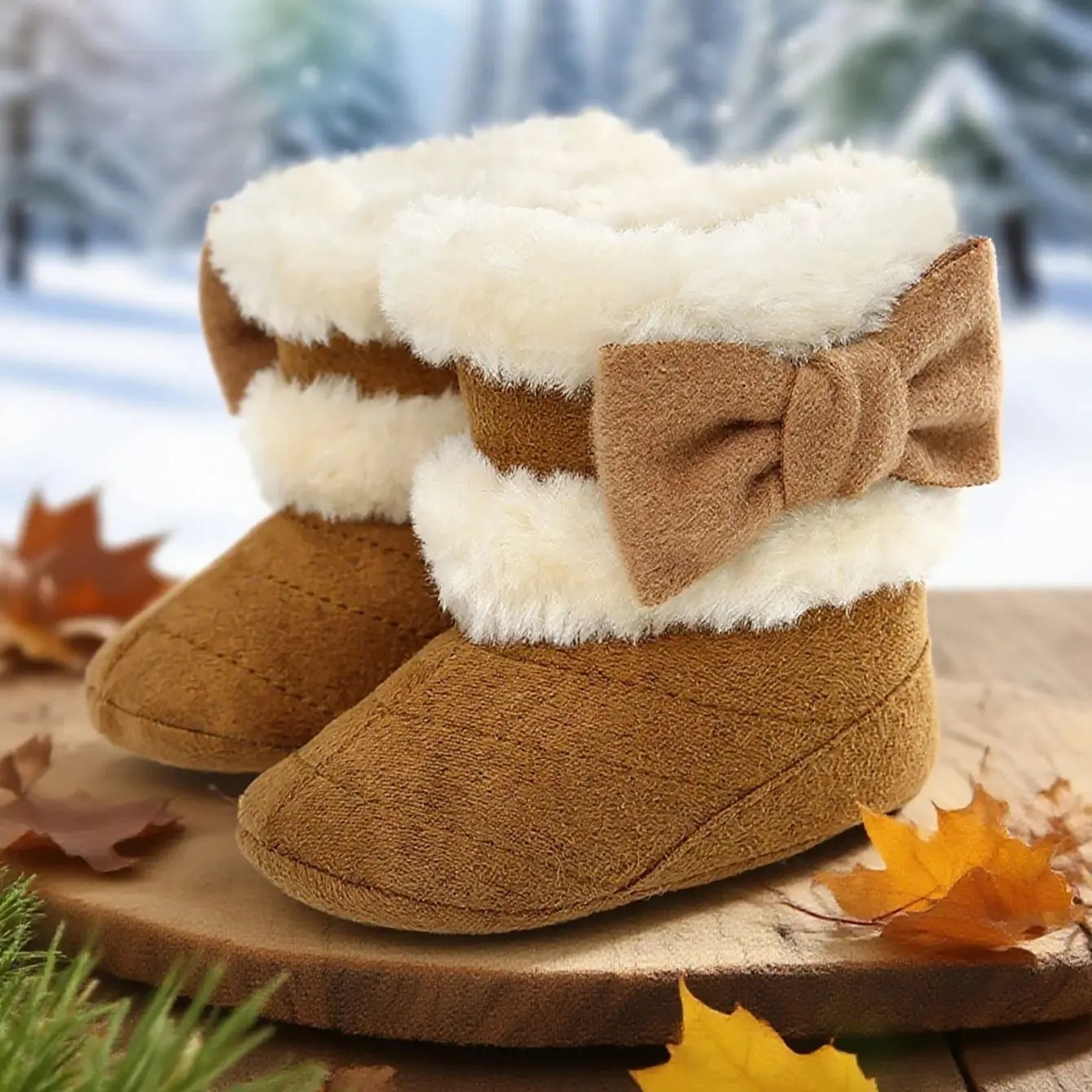 

Плюшевые зимние сапоги с бантом для маленьких девочек, обувь для новорожденных, зимняя нескользящая теплая детская обувь с зимним бантом и мягкой подошвой
