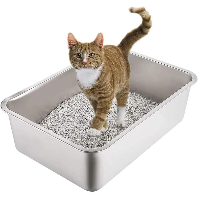 Stainless Steel Litter Box for Cat and Rabbit, Odor Control Litter Pan, Non Stick, Easy to Clean, Rust Proof