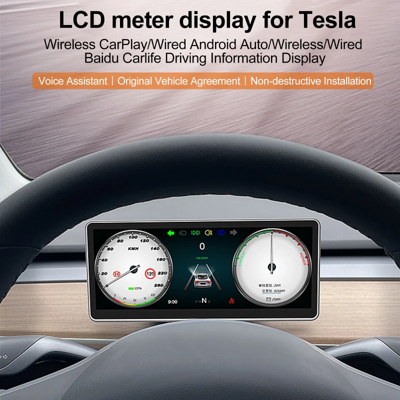 

For Tesla Model 3 Model Y Car Digital Dashboard Panel Virtual Instrument Cluster Cockpit LCD Speedometer Multimedia GPS Display