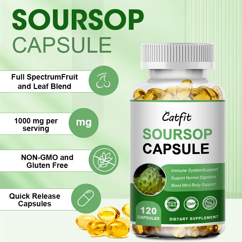 Catfit Soursop Graviola Leaves Capsules for Cell Support,Regeneration,Stress Relief,Immune Digestion Cellular Beauty Health