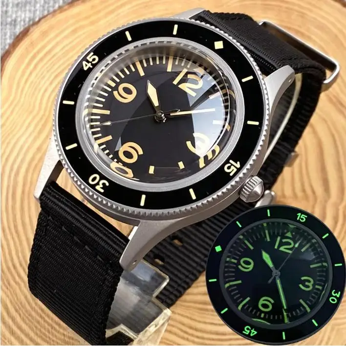 

50-Fathoms 40mm 20ATM Retro Watch For Men Dome Sapphire Glass Yellow Mark Green Super Luminous Bezel NH35A Automatic Watch