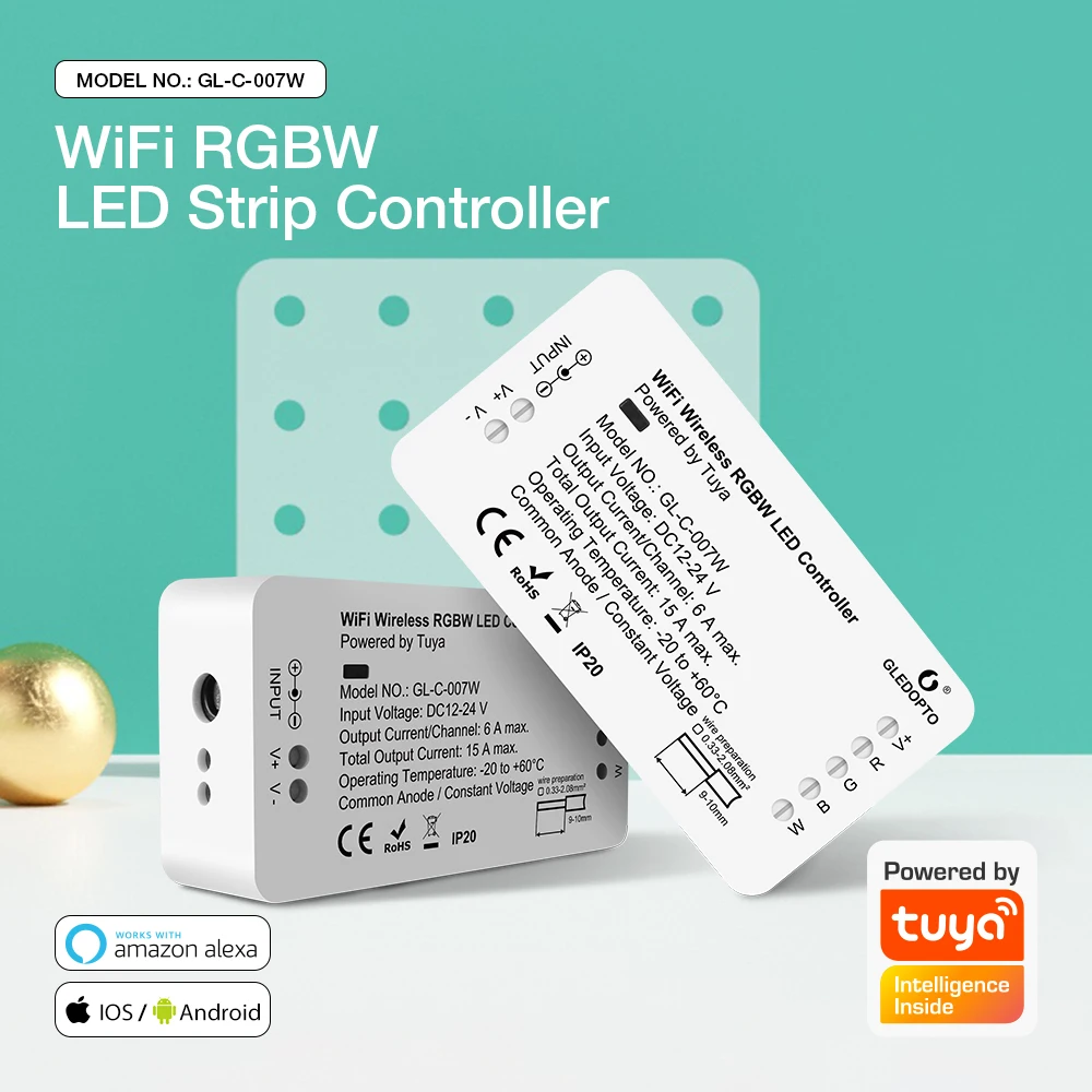 gledopto wifi led rgbw controller alimentado por tuya smart life app control rgb white light strip sem fio 01