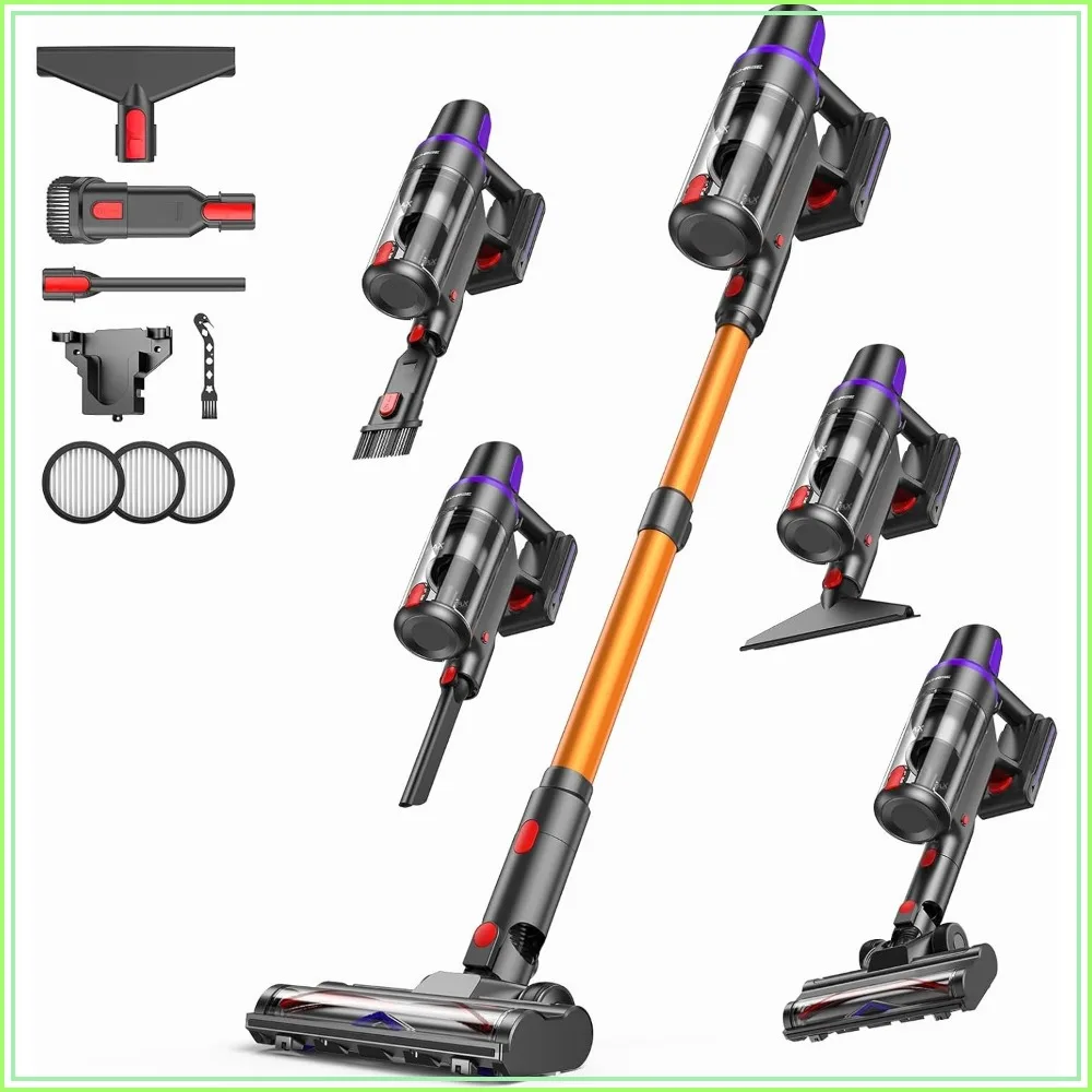 

500W 45Kpa Cordless Vacuum Cleaner, Anti-Tangle Brush, 60Mins Runtime, LED Display, Self-Standing Stick Vacuum for Home, Hardwood Floor, Carpet, Pet Hair
