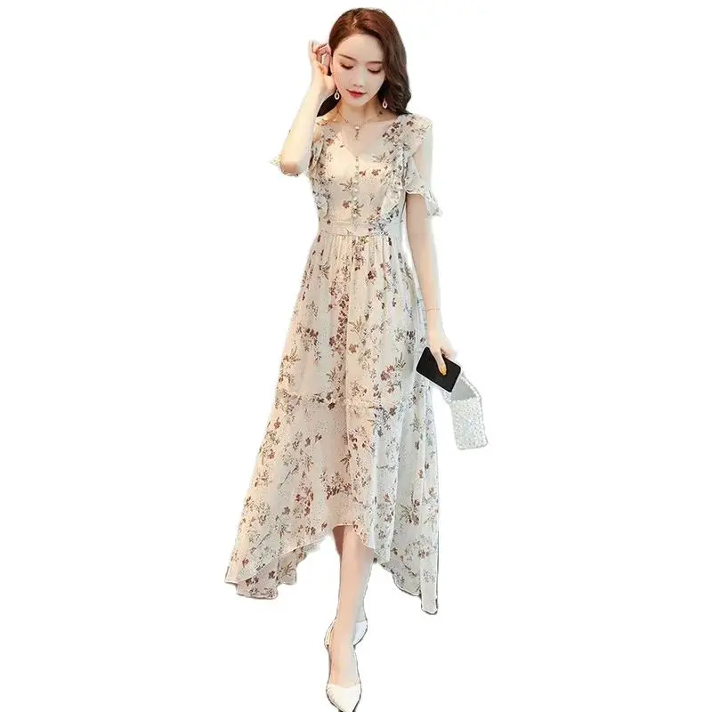 

Summer High-waisted Chiffon floral Dress Women's 2022 New Trendy Self-cultivation, Slim Temperament, Elegant Goddess Fan Clothes