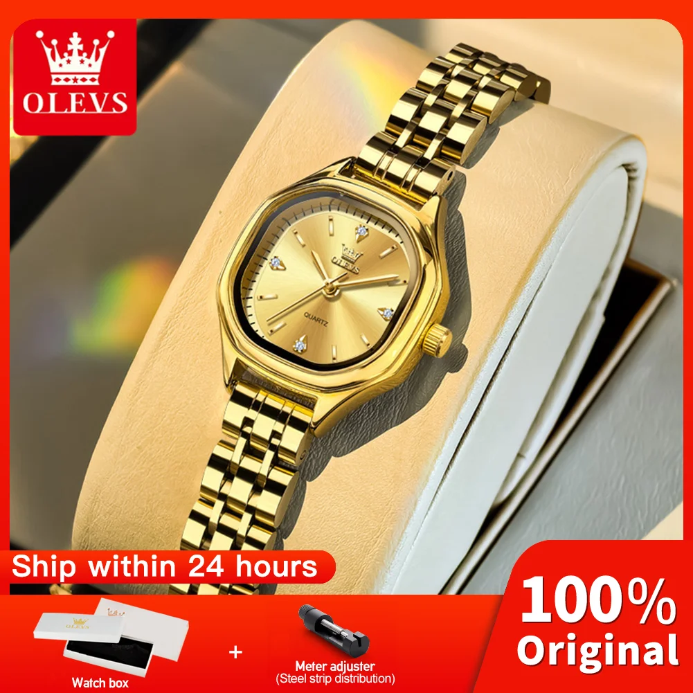 OLEVS 5888 Watches For Woman Original Elegant Stainless Steel Small Square Shine Quartz Watch Romance Fashion Gold Laides Watch