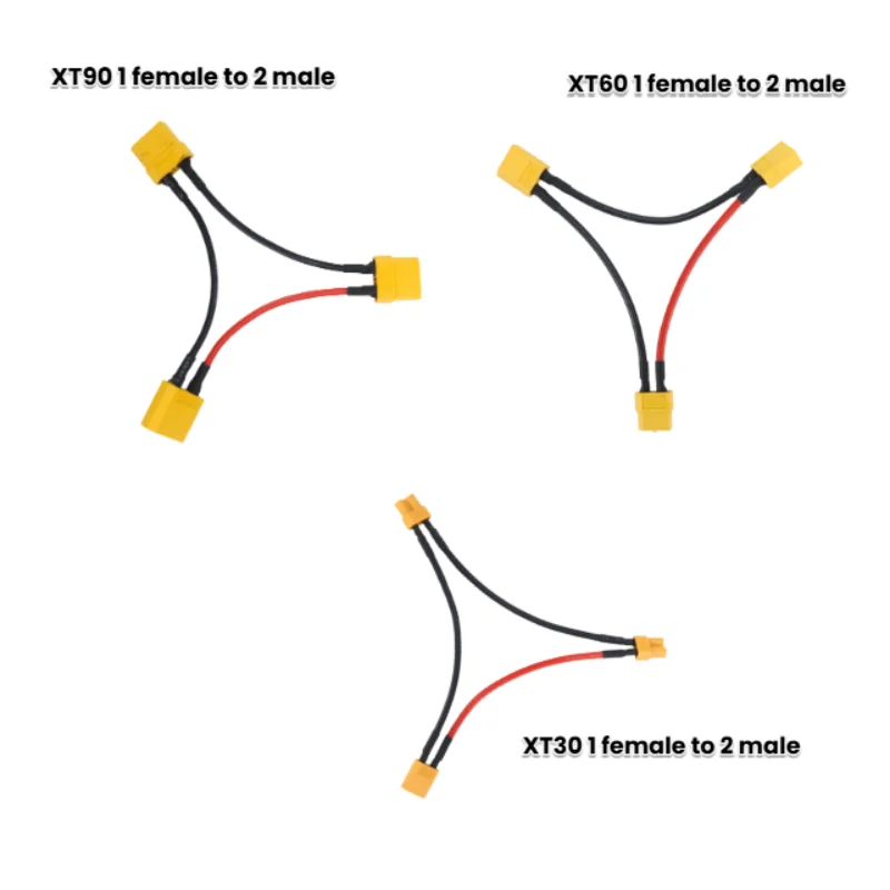 XT30 XT60 XT90 1 Female to 2 Male Y Splitter Cable Battery Parallel Connector 14AWG/16AWG for RC Helicopter Drone