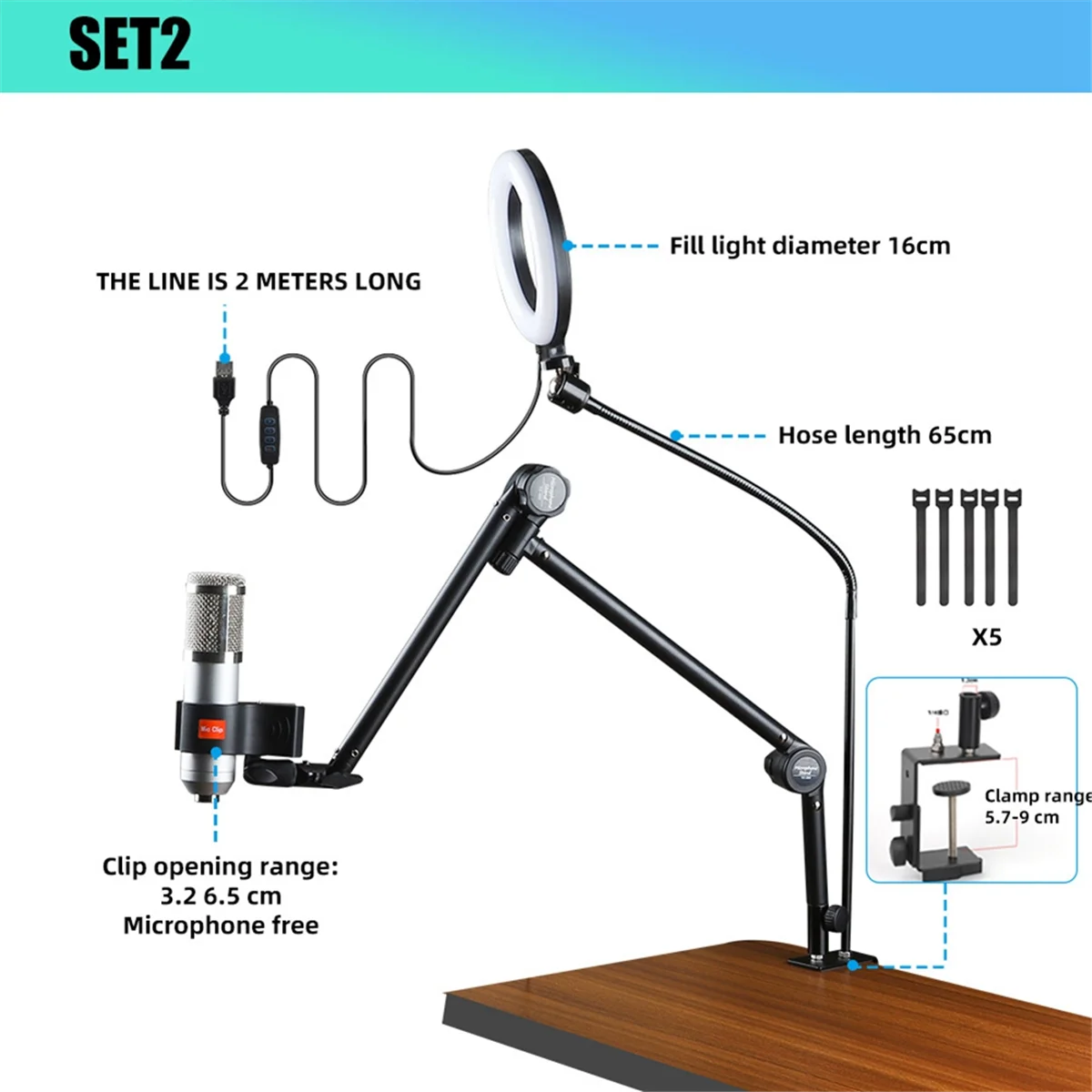ABJG-حامل ميكروفون تسجيل قابل للطي، حامل ذراع مقص معلق مع طاولة بمشبك ميكروفون