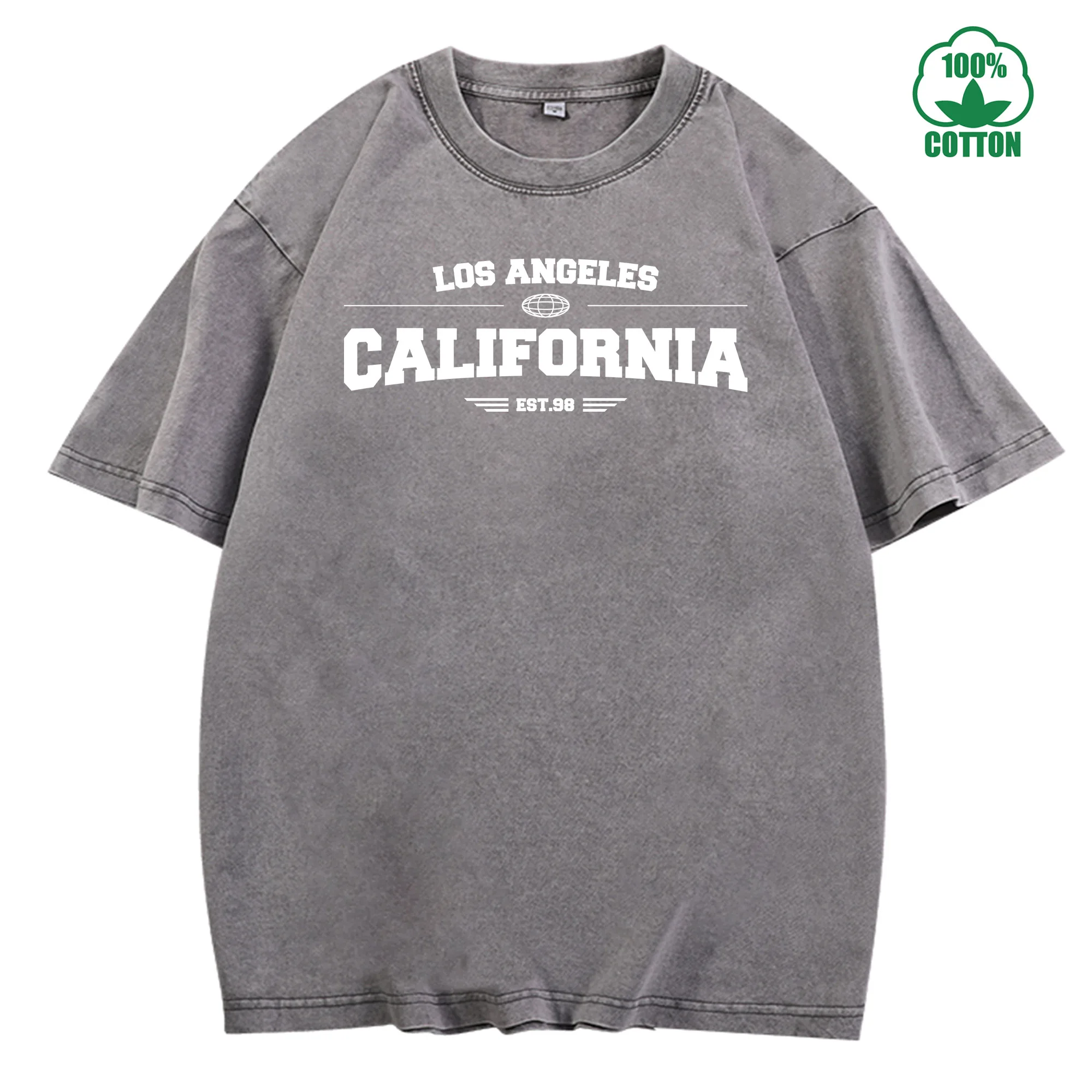 تي شيرت كاليفورنيا فينتاج مغسول 230 جرام 100% قطن مريح كبير الحجم ملابس الشارع للجنسين #3