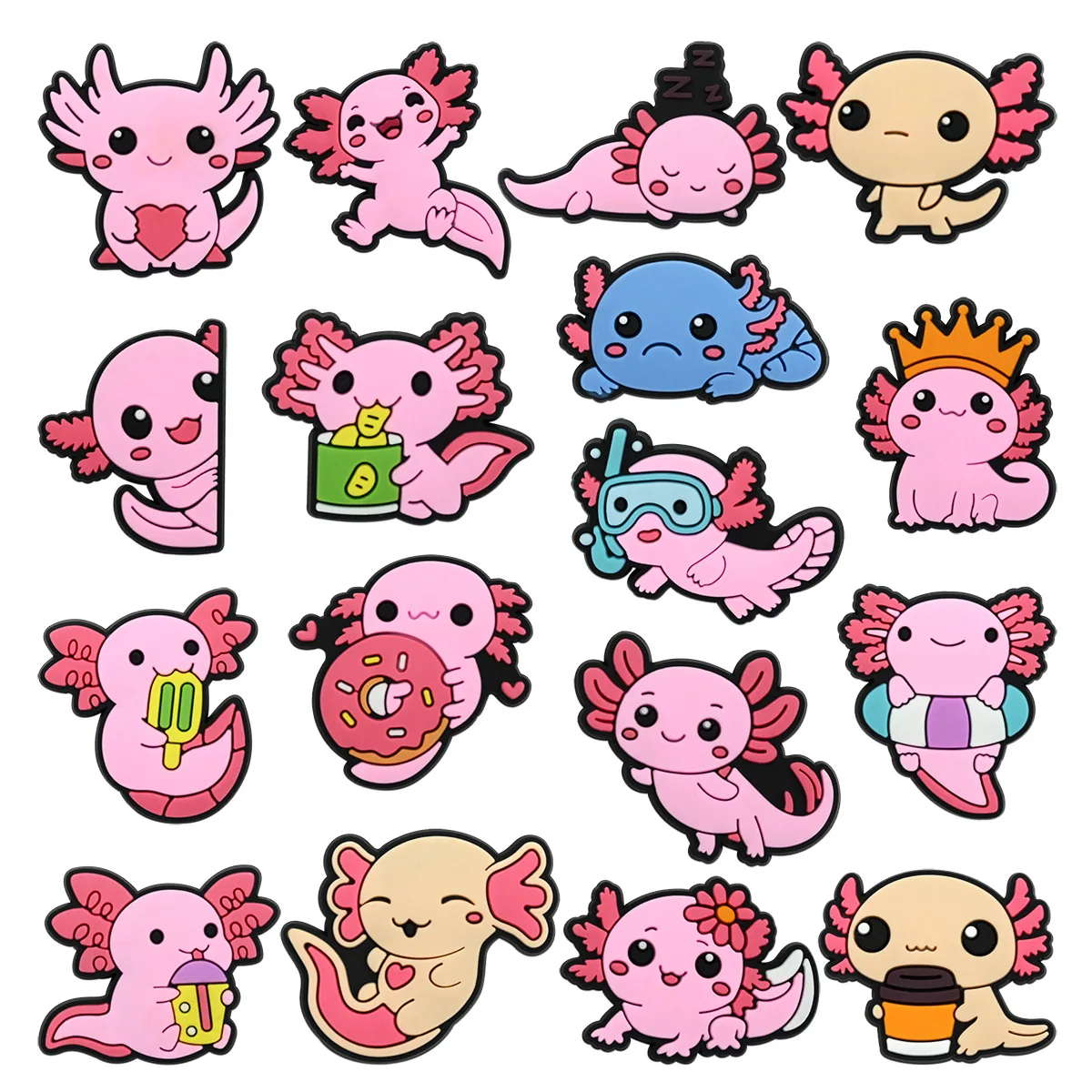 17pcs/set Cute Pink Salamander Animal Series for Shoe Charms Accessories DIY Decoration for Classic Clog X-mas Gifts
