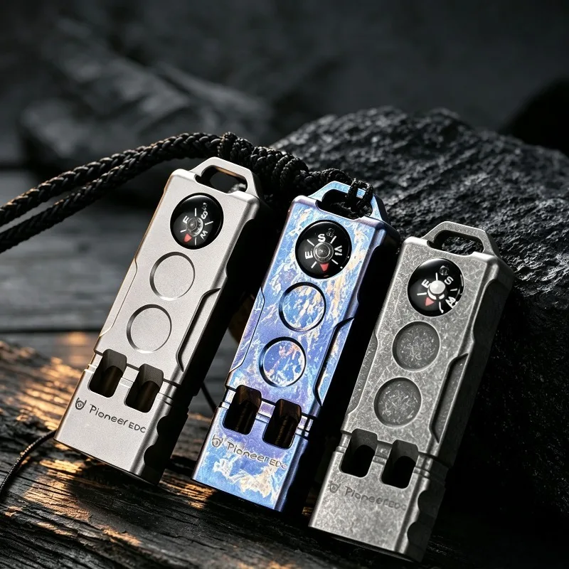 2‑in‑1 Titanium Alloy Emergency Whistle with Compass, Double‑Tube Blast Whistle Outdoor EDC Tool for Wilderness Camping Hiking