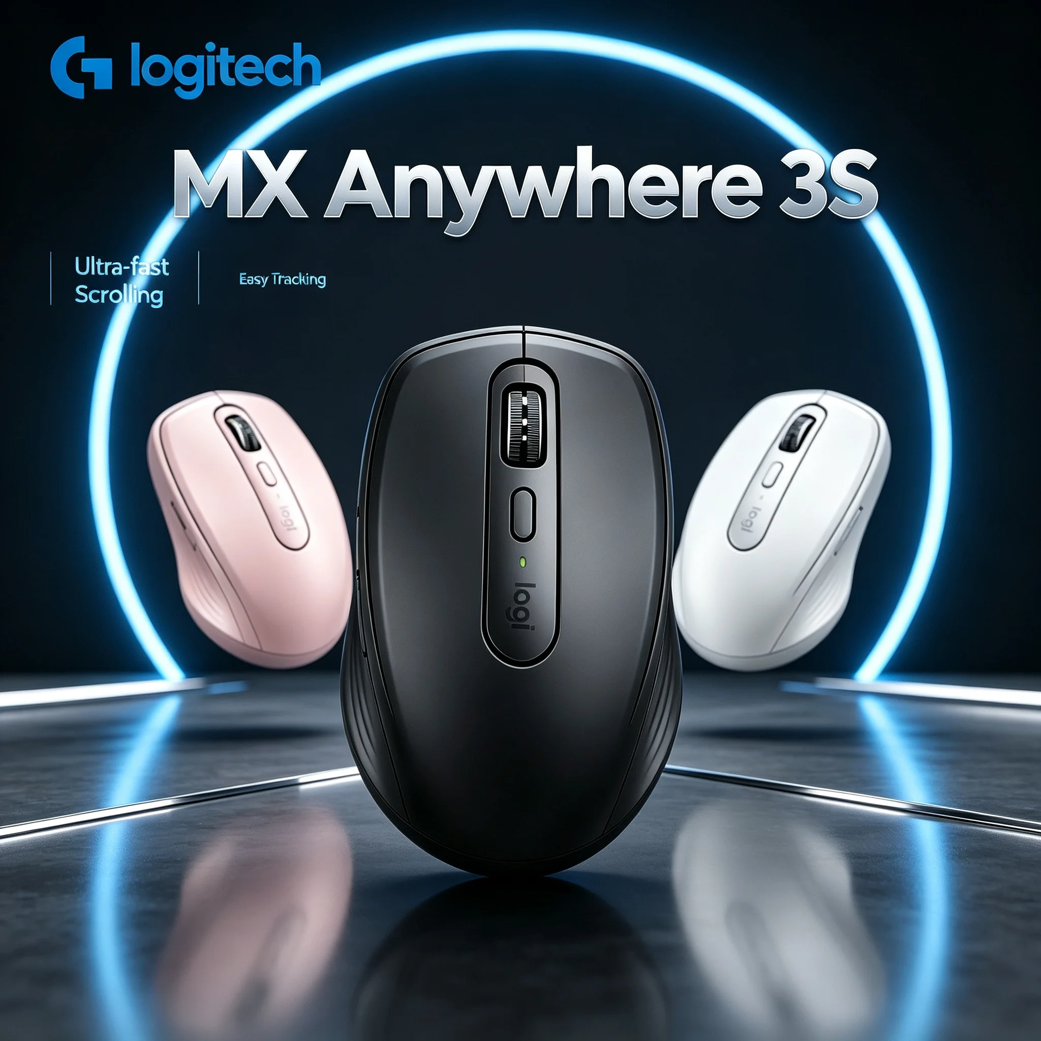 MX Anywhere 3S Logitech Wireless Mouse, Silent Click Rechargeable Mice for Windows macOS Chrome