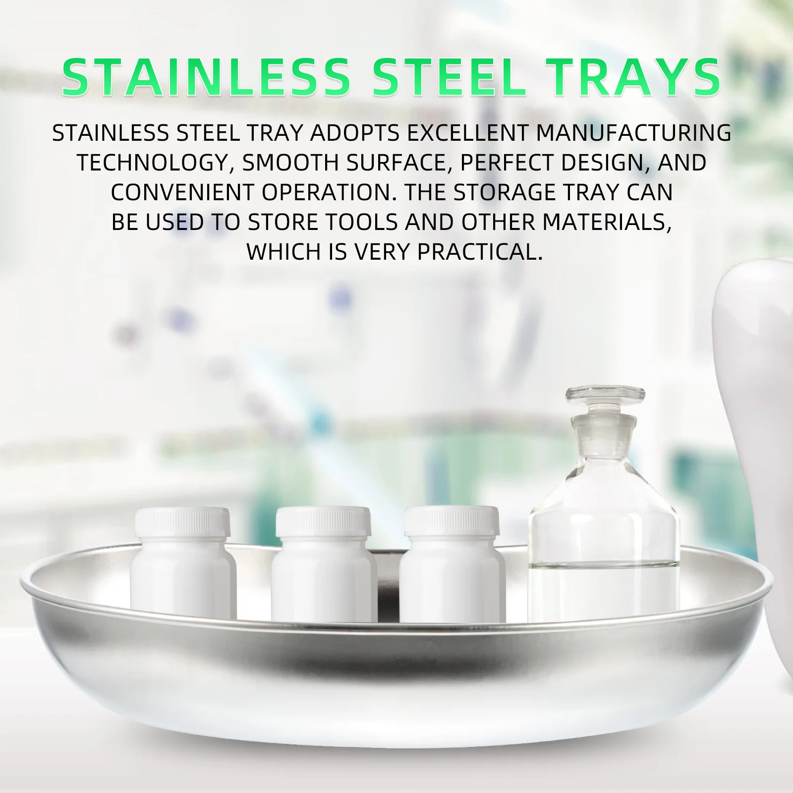 

Stainless Steel Tray Polished Surgical Dental Instrument Holder Smooth Surface Sterilization Organizer Desktop