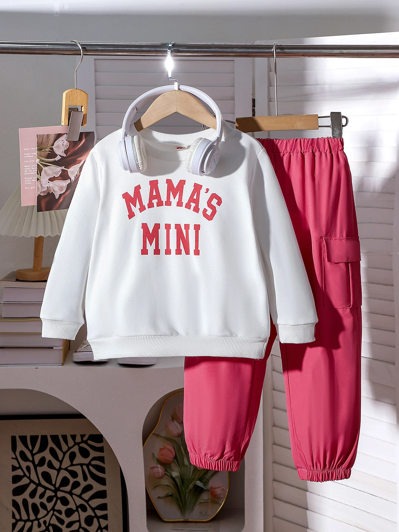 2PCS Autumn New Style 4-7 Year Old Girls Comfortable Trendy Letter Printed Hoodie + Pink Pantsuit