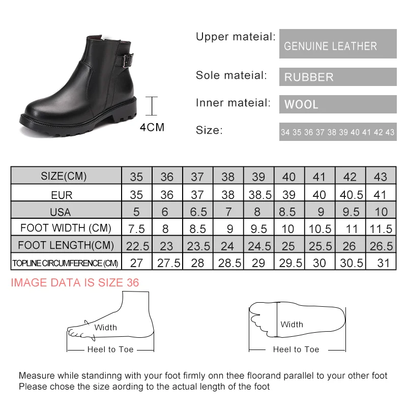 AIYUQI Ankle Boots Women Genuine Leather 2025 New Thickened Wool Women Winter Boots Large Size 41 42 43 Women's Snow Booties